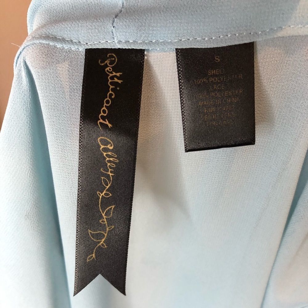 Petticoat Alley blue button down sheer bow blouse - Picture 5 of 11